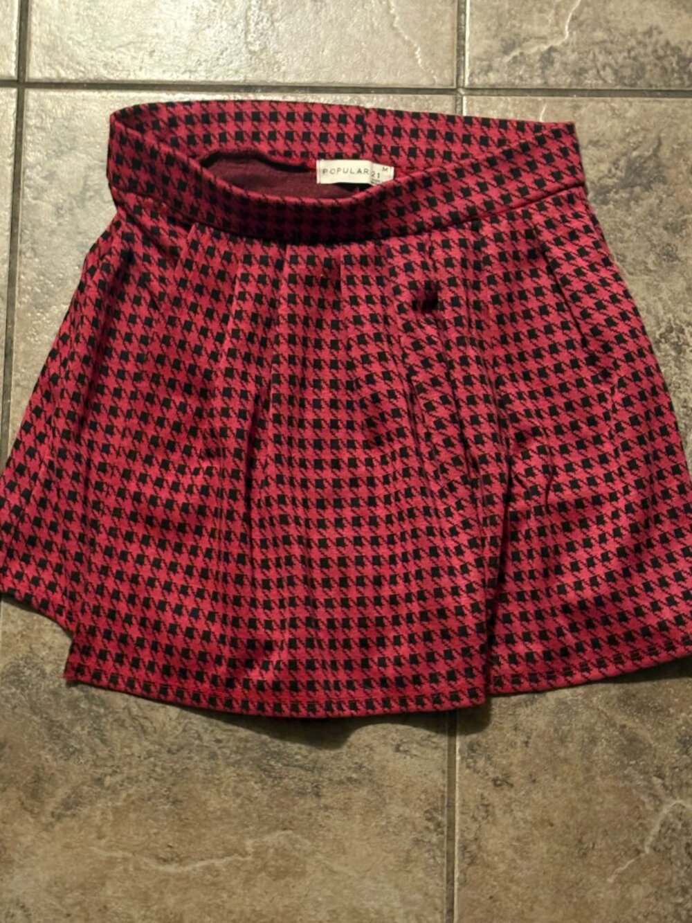 Popular 21 Girls Red And Black Houndstooth Mini Skirt